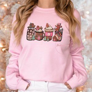 Gingerbread Holiday Drinks Unisex Graphic Crew Neck Sweatshirt